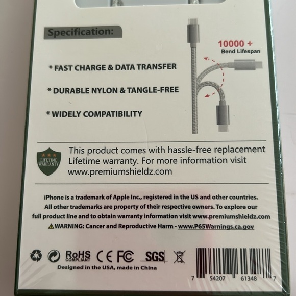 USB Type - C Cable for Fast Charging - 10 ft.  -  Sealed. - Picture 3 of 5